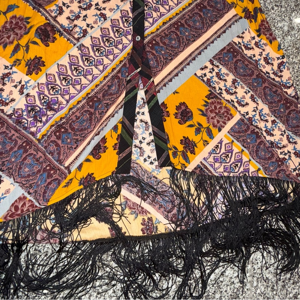 ODDY Bohemian button up long sleeve fringe Dress duster cardigan small S free - Picture 10 of 16